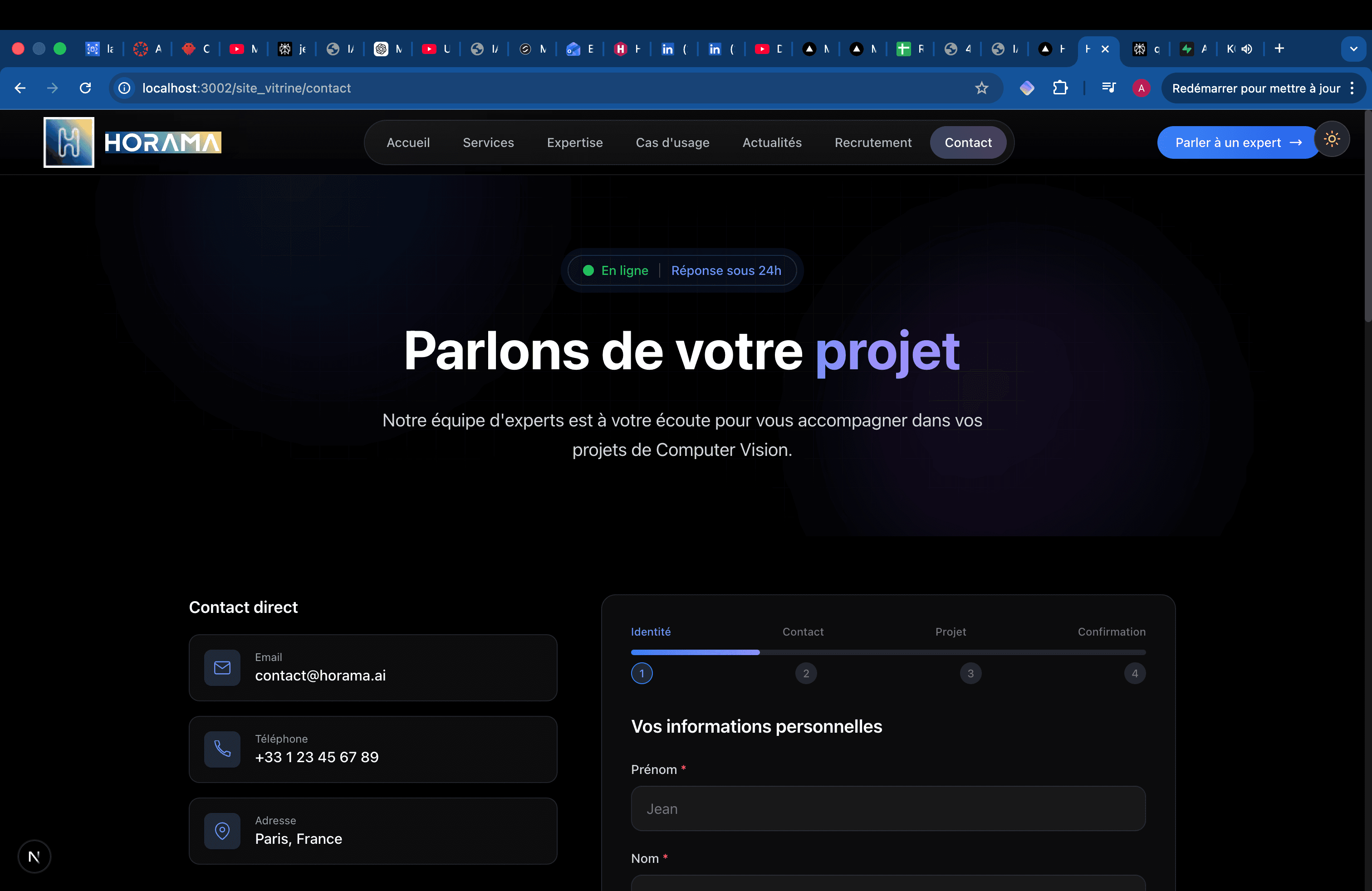 Horama - Site Vitrine et CRM pour startup IA/Vision par Ordinateur - Miniature 3