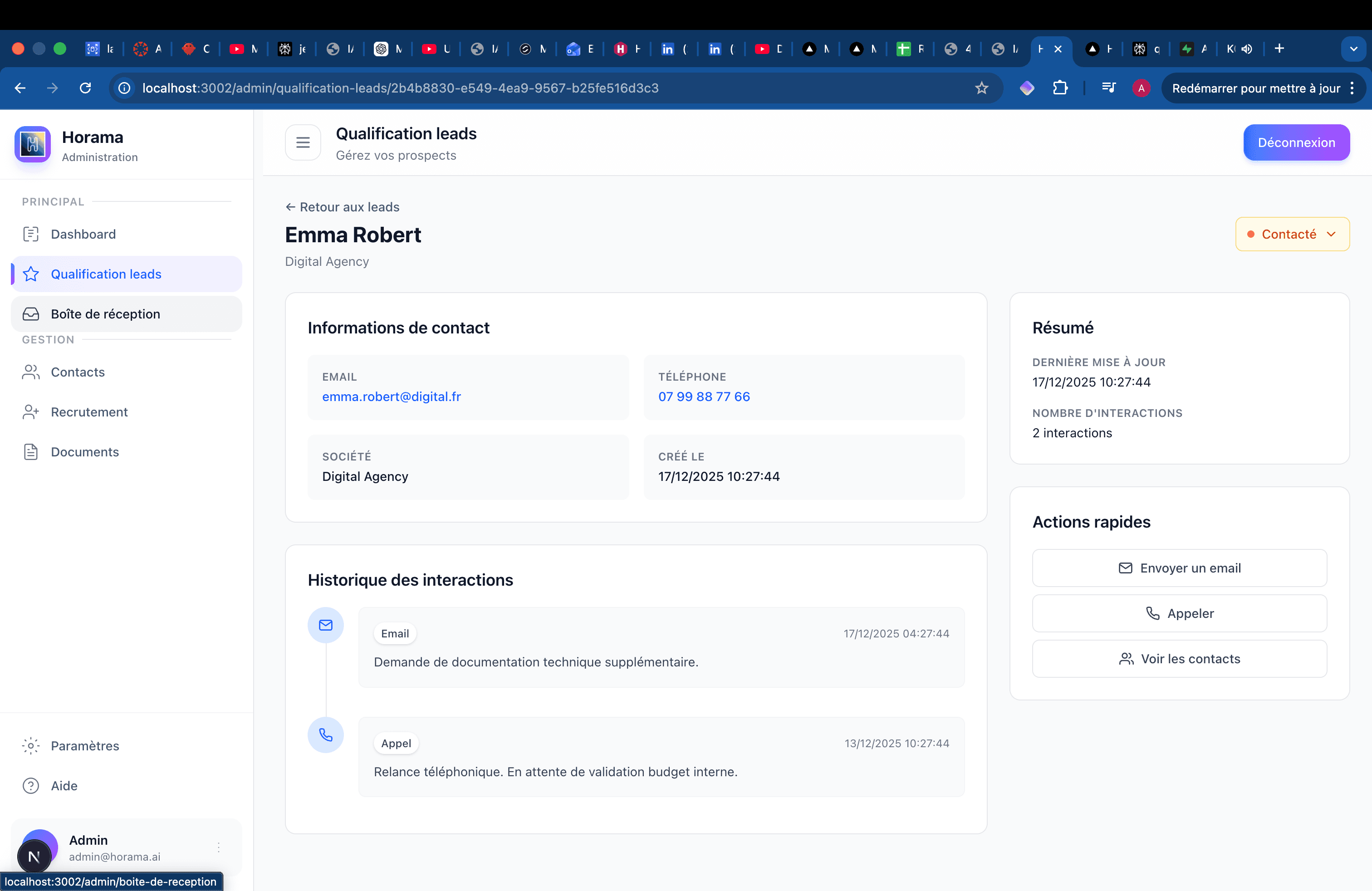 Horama - Site Vitrine et CRM pour startup IA/Vision par Ordinateur - Miniature 6